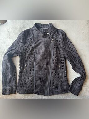 White House Black Market Black Eyelet Asymmetrical Zip Jacket